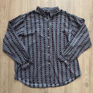 Vintage 80s L.L. Bean Top Blouse  Womens Size 16 Black Pink Floral